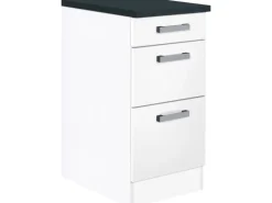 Optifit Küchen-Unterschrank mit 3 Auszügen Salo214 40 cm x 84,8 cm x 60 cm Weiß