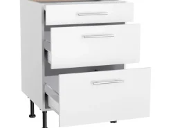 Optifit Küchen-Unterschrank mit 3 Auszügen Bengt932 60 cm x 87 cm x 58,4 cm Weiß
