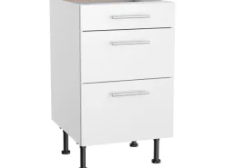 Optifit Küchen-Unterschrank mit 3 Auszügen Bengt932 50 cm x 87 cm x 58,4 cm Weiß