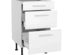 Optifit Küchen-Unterschrank mit 3 Auszügen Bengt932 50 cm x 87 cm x 58,4 cm Weiß