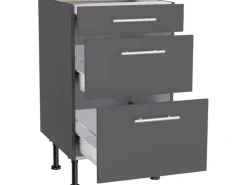 Optifit Küchen-Unterschrank mit 3 Auszügen Ingvar420 50 cm Anthrazit Matt