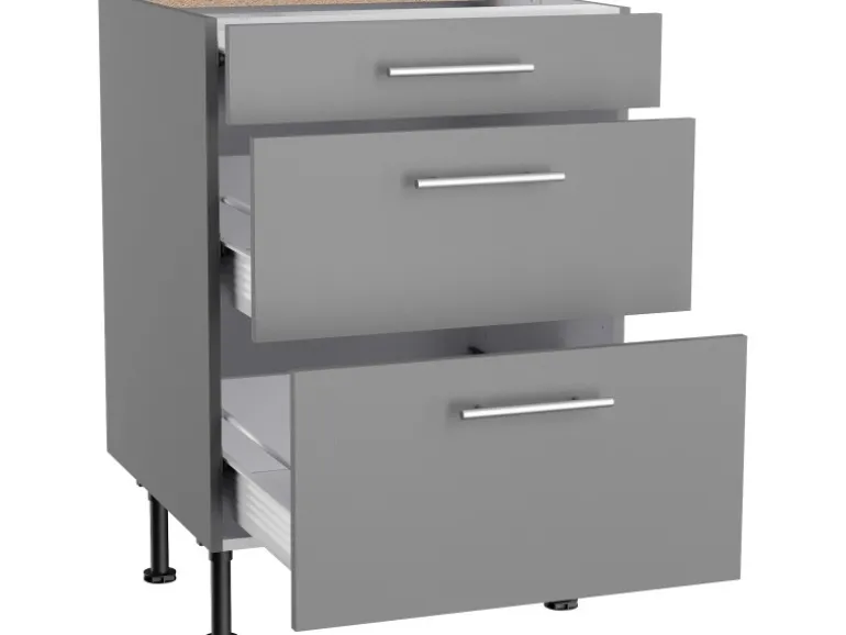 Optifit Küchen-Unterschrank mit 3 Auszügen Mats825 60cmx87cmx58,4cm Basaltgrau