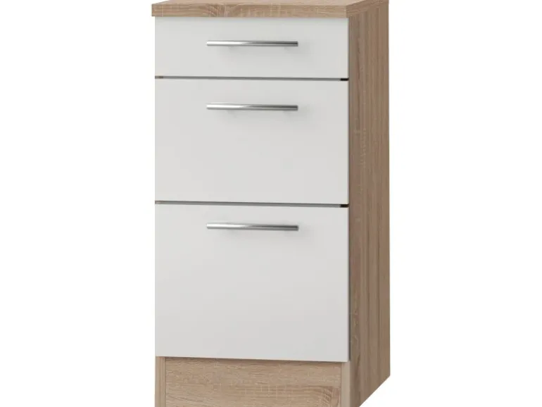 Optifit Küchen-Unterschrank mit 3 Auszügen Dakar286 40x84,6x60cm Weiß-Eiche