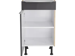 Optifit Küchen-Unterschrank Linus984 50 cm x 87 cm x 58,4 cm Anthrazit-Wildeiche