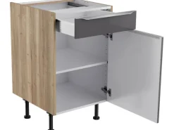 Optifit Küchen-Unterschrank Linus984 50 cm x 87 cm x 58,4 cm Anthrazit-Wildeiche