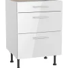 Optifit Küchen-Unterschrank mit 3 Auszügen Rurik986 60 cm x 87 cm x 58,4 cm Weiß