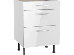 Optifit Küchen-Unterschrank mit 3 Auszügen Rurik986 60 cm x 87 cm x 58,4 cm Weiß