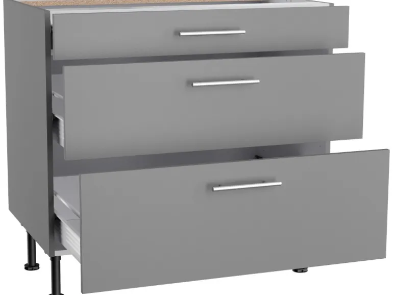 Optifit Küchen-Unterschrank mit 3 Auszügen Mats825 90cmx87cmx58,4cm Basaltgrau