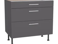 Optifit Küchen-Unterschrank mit 3 Auszügen Ingvar420 90 cm Anthrazit Matt