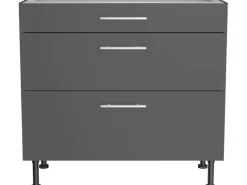 Optifit Küchen-Unterschrank mit 3 Auszügen Ingvar420 90 cm Anthrazit Matt