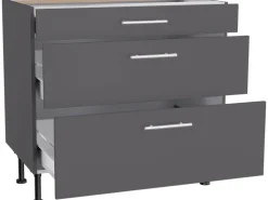 Optifit Küchen-Unterschrank mit 3 Auszügen Ingvar420 90 cm Anthrazit Matt