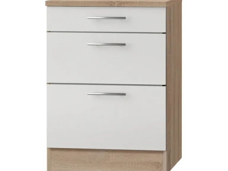 Optifit Küchen-Unterschrank mit 3 Auszügen Dakar286 60x84,8x60cm Weiß-Eiche