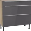 Optifit Küchen-Unterschrank mit 3 Auszügen Linus984 90 cm Anthrazit-Wildeiche