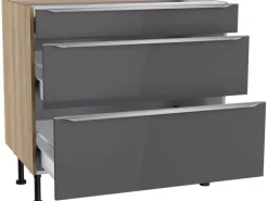 Optifit Küchen-Unterschrank mit 3 Auszügen Linus984 90 cm Anthrazit-Wildeiche