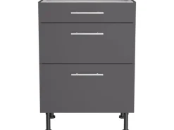 Optifit Küchen-Unterschrank mit 3 Auszügen Ingvar420 60 cm Anthrazit Matt
