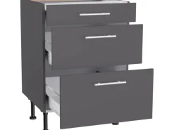 Optifit Küchen-Unterschrank mit 3 Auszügen Ingvar420 60 cm Anthrazit Matt