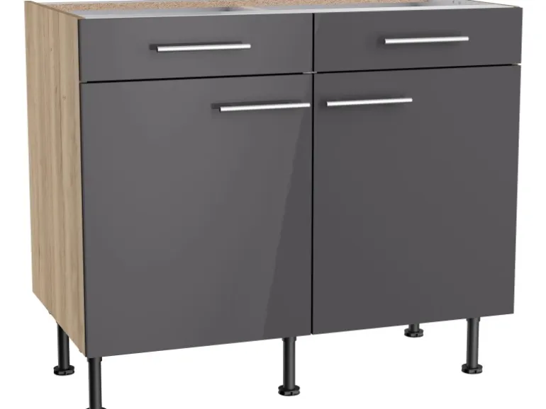 Optifit Küchen-Unterschrank Jonte984 100cm x 87cm x 58,4cm Anthrazit-Wildeiche