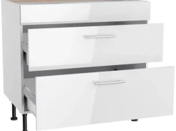 Optifit Küchen-Unterschrank mit 2 Auszügen Rurik986 90 cm x 87 cm x 58,4 cm Weiß