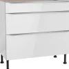 Optifit Küchen-Unterschrank mit 3 Auszügen Arvid986 90 cm x 87 cm x 58,4 cm Weiß