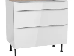 Optifit Küchen-Unterschrank mit 3 Auszügen Arvid986 90 cm x 87 cm x 58,4 cm Weiß