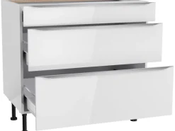Optifit Küchen-Unterschrank mit 3 Auszügen Arvid986 90 cm x 87 cm x 58,4 cm Weiß