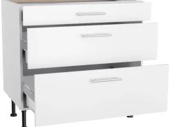 Optifit Küchen-Unterschrank mit 3 Auszügen Bengt932 90 cm x 87 cm x 58,4 cm Weiß