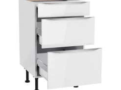 Optifit Küchen-Unterschrank mit 3 Auszügen Arvid986 50 cm x 87 cm x 58,4 cm Weiß