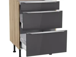 Optifit Küchen-Unterschrank mit 3 Auszügen Linus984 60 cm Anthrazit-Wildeiche