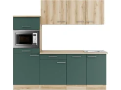 Optifit Küchenzeile KPLS 2181-9+ Liv.290/Sav.405 Wildeiche Nb./Steingrün 210cm