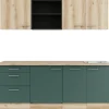 Optifit Küchenzeile KPLS 2199R-9+ Liv.290/Sav.405 Wildeiche Nb./Steingrün 210cm