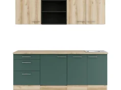 Optifit Küchenzeile KPLS 2199R-9+ Liv.290/Sav.405 Wildeiche Nb./Steingrün 210cm