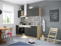 Optifit Küchenzeile OPTIkombi Noah420 mit E-Geräten 210 cm Anthrazit/Wildeiche
