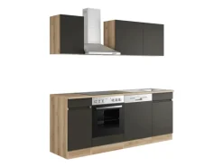 Optifit Küchenzeile OPTIkombi Noah420 mit E-Geräten 210 cm Anthrazit/Wildeiche