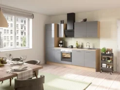 Optifit Küchenzeile Optikoncept Jonte ohne E-Geräte 270 cm Anthrazit-Wildeiche