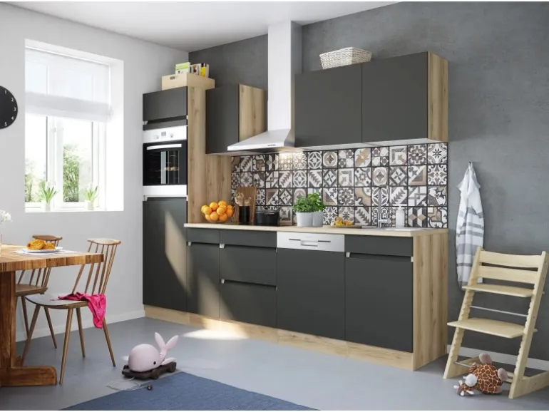 Optifit Küchenzeile OPTIkombi Noah420 mit E-Geräten 270 cm Anthrazit/Wildeiche