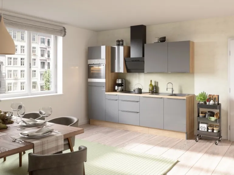 Optifit Küchenzeile Optikoncept Linus 270 cm Anthrazit-Wildeiche Nachb.