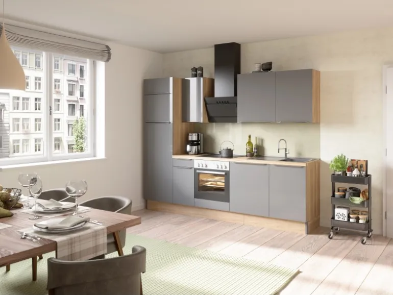 Optifit Küchenzeile Optikoncept Linus 270 cm Anthrazit-Wildeiche Nachb.