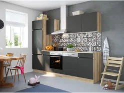 Optifit Küchenzeile OPTIkombi Noah420 mit E-Geräten 270 cm Anthrazit/Wildeiche