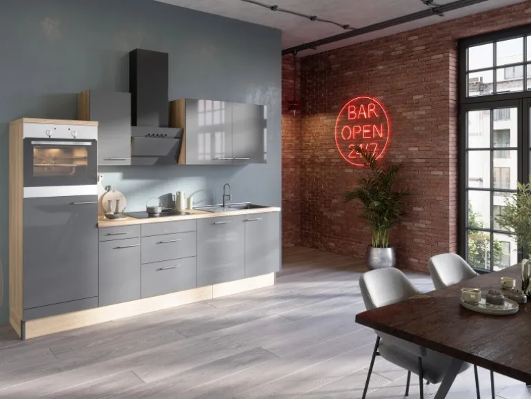 Optifit Küchenzeile Optikoncept Jonte 270 cm Anthrazit-Wildeiche Nachb.