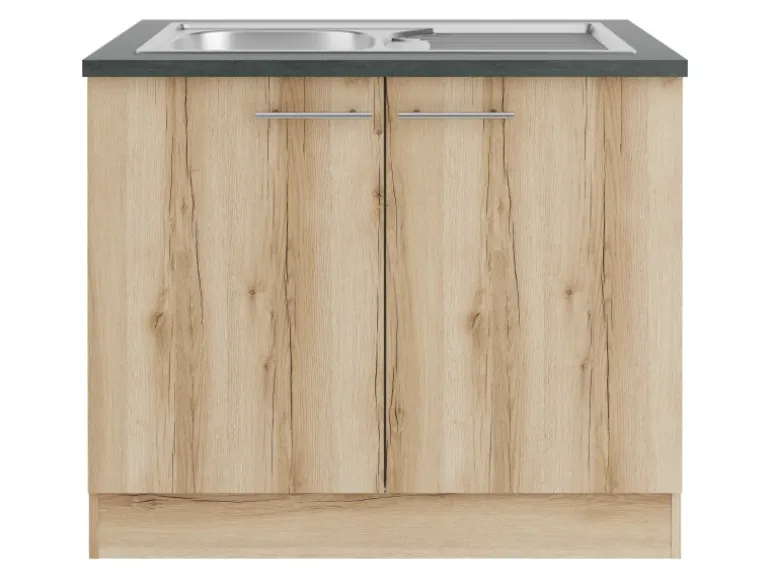 OPTIFIT Livorno290 Küchen-Spülenunterschrank 100 cm Wildeiche Nachbildung
