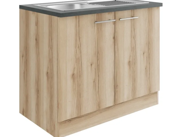 OPTIFIT Livorno290 Küchen-Spülenunterschrank 100 cm Wildeiche Nachbildung