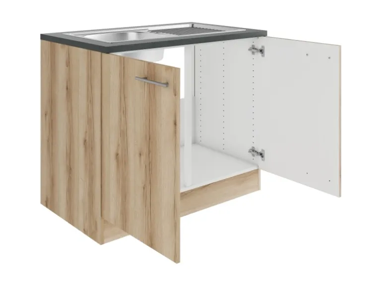 OPTIFIT Livorno290 Küchen-Spülenunterschrank 100 cm Wildeiche Nachbildung