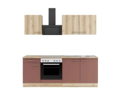 OPTIFIT Livorno290/Bari407 Küchenzeile 210 cm Wildeiche Nachbildung / Rostrot