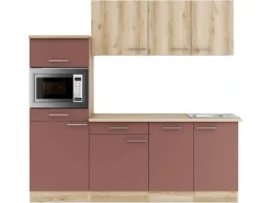 OPTIFIT Livorno290/Bari407 Küchenzeile 210 cm Wildeiche Nachbildung / Rostrot