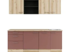 OPTIFIT Livorno290/Bari407 Küchenzeile 210 cm Wildeiche Nachbildung / Rostrot