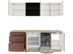 OPTIFIT Livorno290/Bari407 Küchenzeile 210 cm Wildeiche Nachbildung / Rostrot