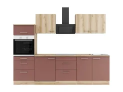 OPTIFIT Livorno290/Bari407 Küchenzeile 270 cm Wildeiche Nachbildung / Rostrot