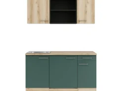 OPTIFIT Livorno290/Savona405 Miniküche 150 cm Wildeiche Nachbildung / Steingrün