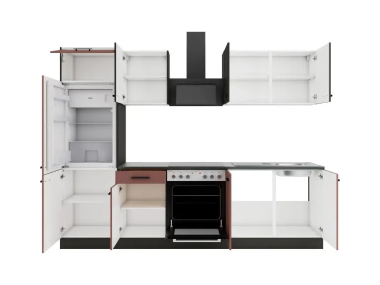 OPTIFIT Madrid420/Nizza407 Küchenzeile 270 cm Anthrazit / Rostrot