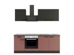 OPTIFIT Madrid420/Nizza407 Küchenzeile 210 cm Anthrazit / Rostrot